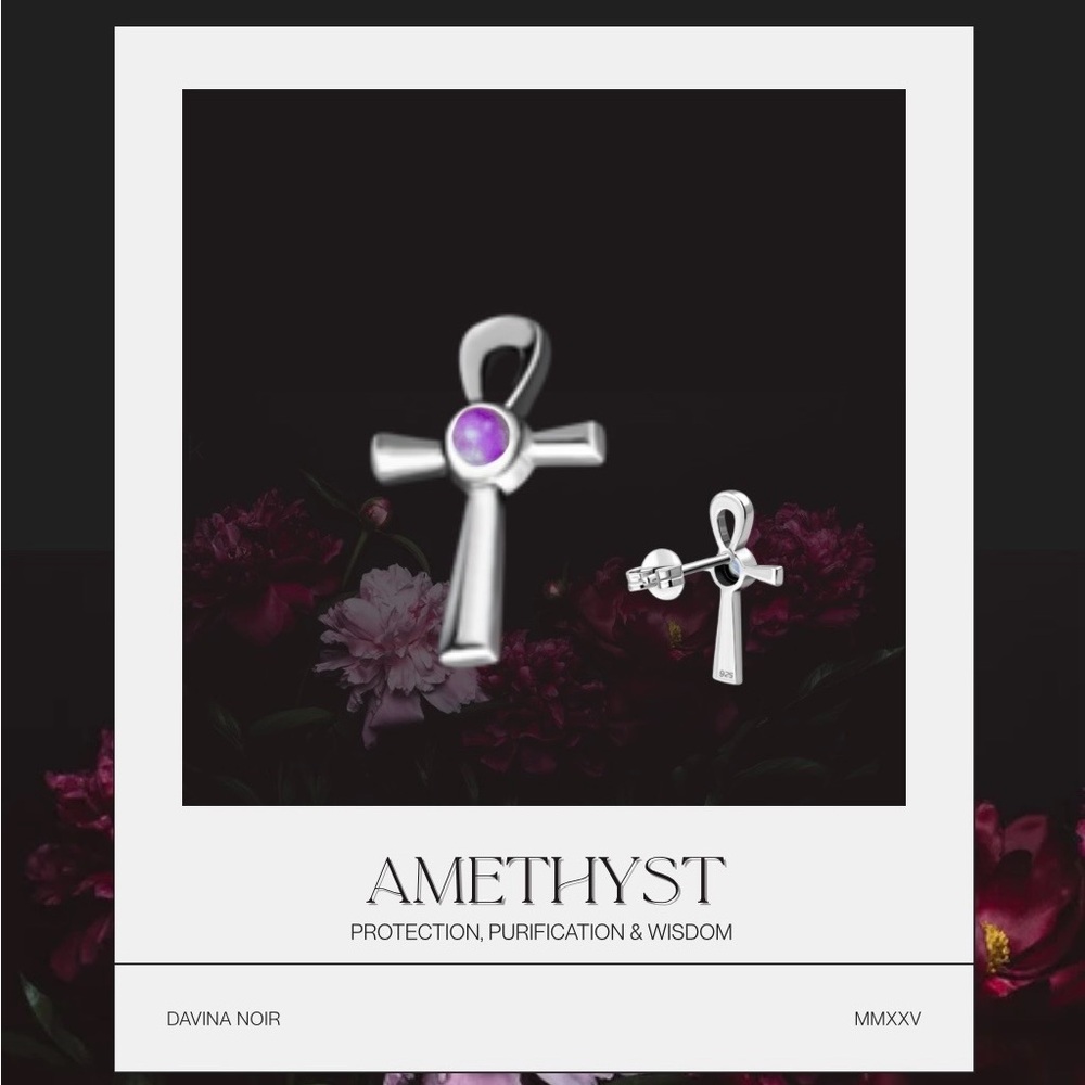 Amethyst Ankh 925 Sterling Silver Earrings